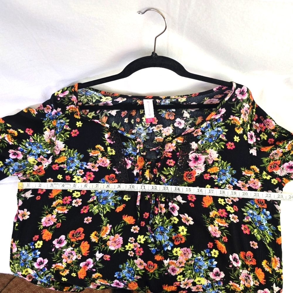 Floral Sz XL Black Lace Sleeve Tie Cottagecore Grommet Women Shirt Elastic Waist - Picture 6 of 13